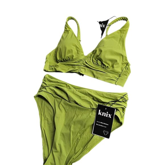 Knix Ruched Bikini Top & Ruched Bikini Bottoms, Chartreuse, S Top/Bot, 32A-DD - Picture 2 of 6